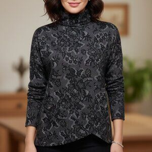 Simply Vera (M) Floral Mock Neck Floral Sweater